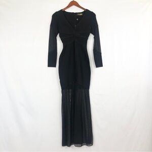 NEW Femme LA Bandage Mesh Maxi Dress Long Sleeve Size XS Black